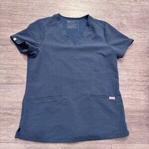 Figs Scrub Shirt Womens Small Blue Short Sleeve V Neck Pockets Nurse Lightweight